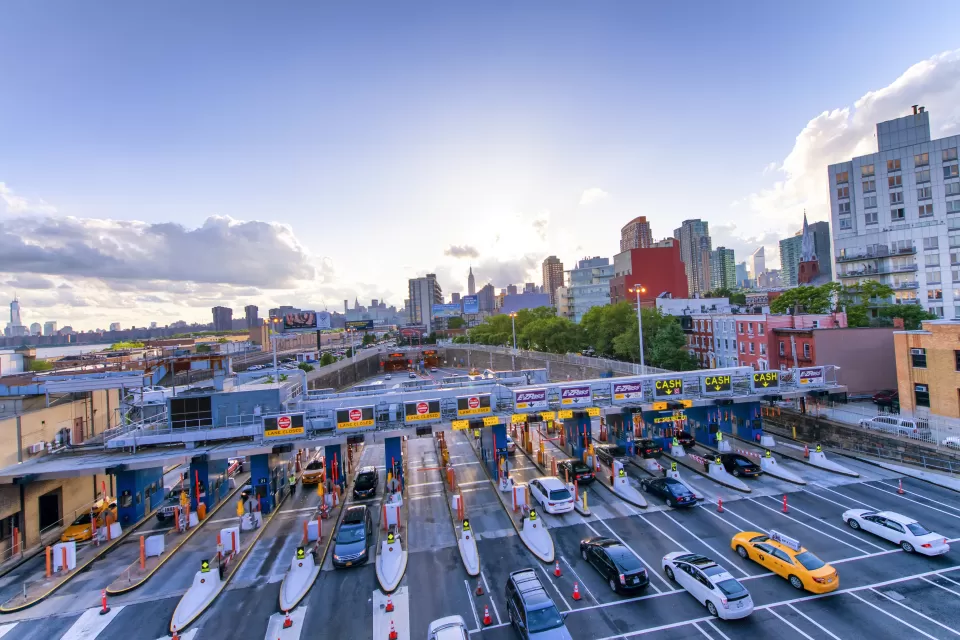 Cars in line at New York City tollbooths